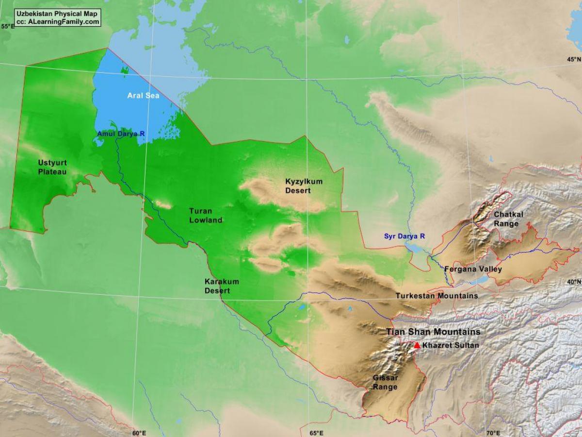 نقشه از ازبکستان فیزیکی